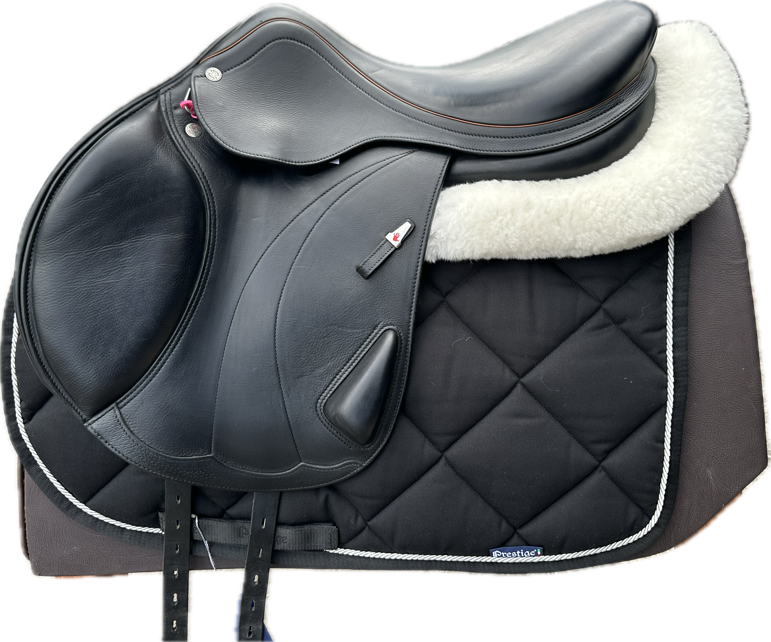 Equipe Expression Monoflap Jump Saddle 17"  +1 width (MW) Black Calfskin Used