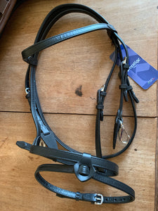 Prestige Flash Bridle in double leather & rubber reins . Black Pony Size.
