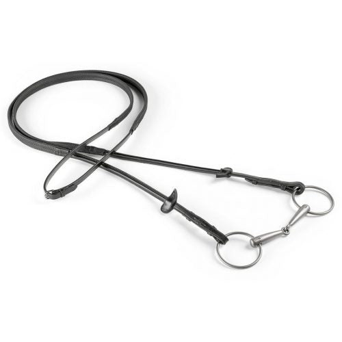 Copy of Equipe Rolled Flash Patent Bridle Black cob with Rubber Reins